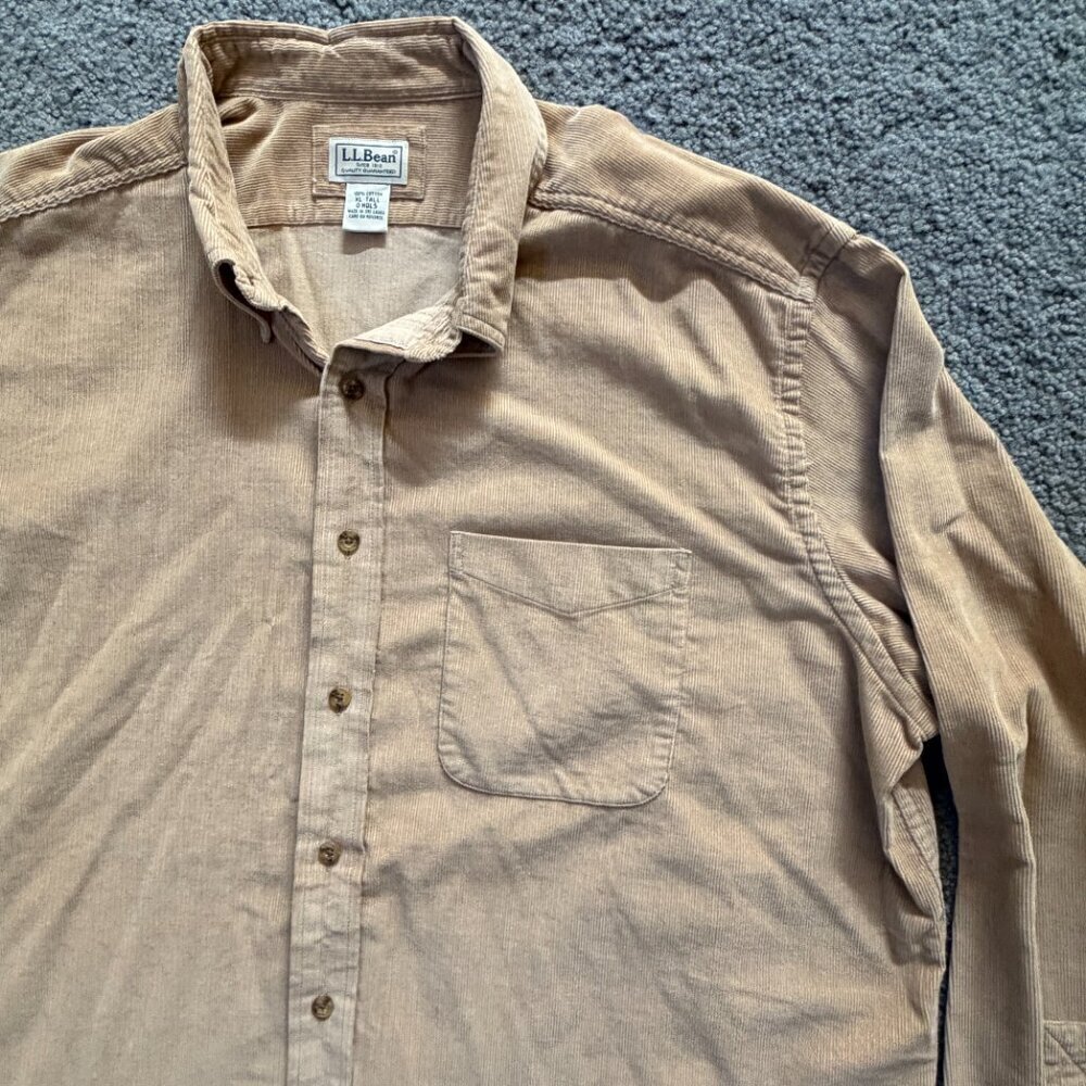 L.L.Bean Classic Fit Corduroy Shirt Men's XL Tall in Camel Color-Very Good Cond. - Picture 2 of 13